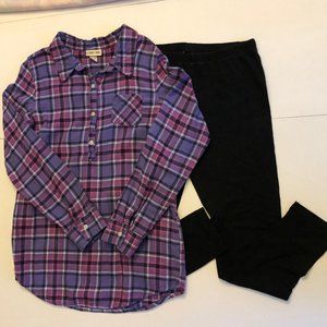 Purple Plaid Flannel Shirt and Leggings